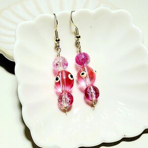 Y2K Earrings  648# Rescue vintage beads Czech glass Gold plated Hooks 925 Stampe
